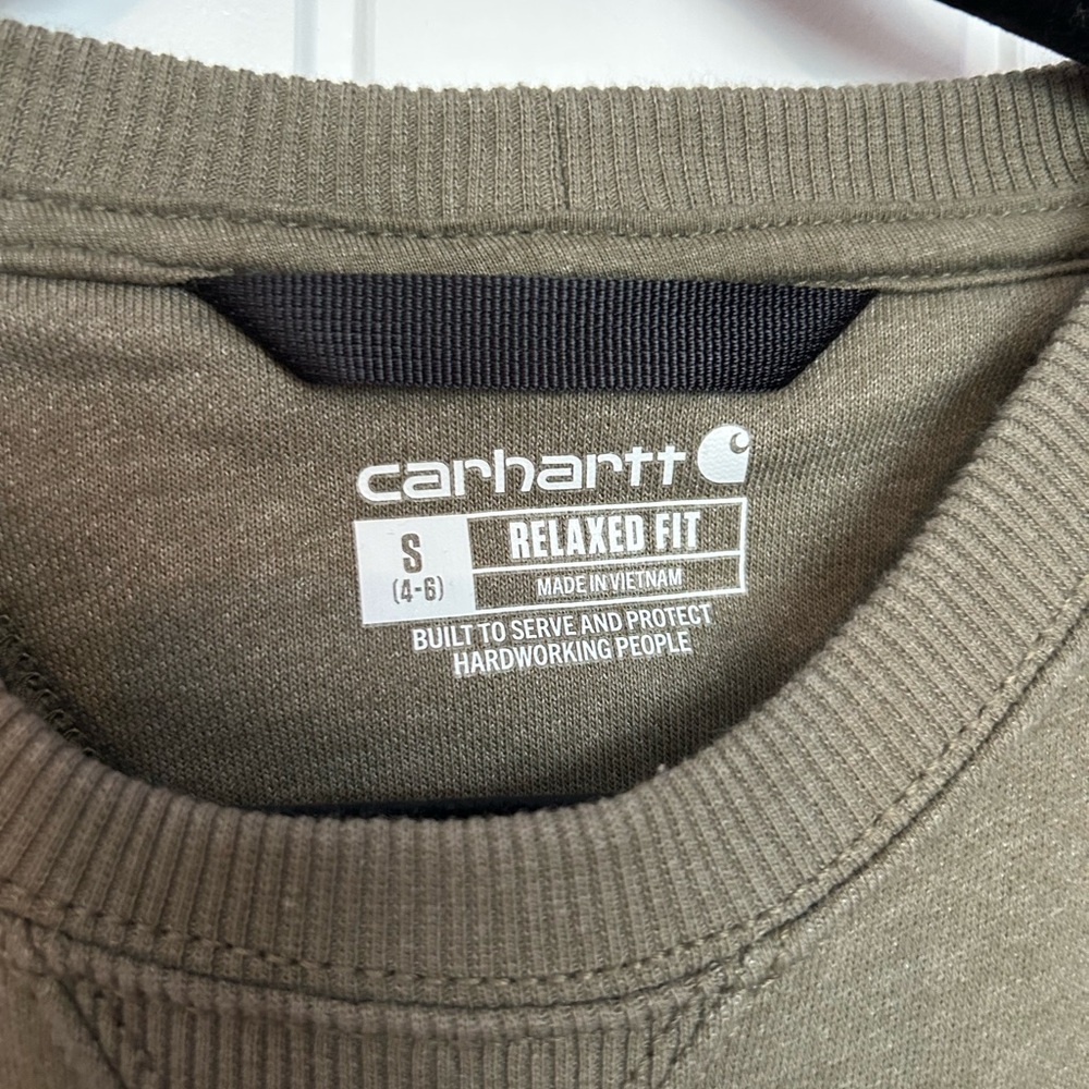 Carhartt Olive Green Crewneck with Sleeve Logo - Picture 2 of 3